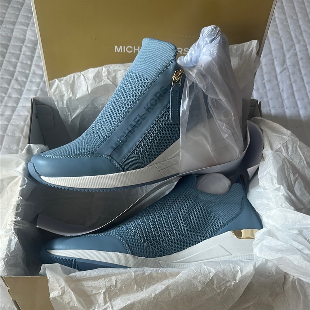 Michael Kors Blue Slip-On Sneakers with Knit Upper